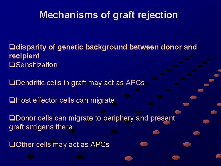 Mechanisms of graft rejection qdisparity of genetic background between donor and recipient q. Sensitization