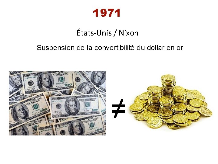 1971 États-Unis / Nixon Suspension de la convertibilité du dollar en or ≠ 