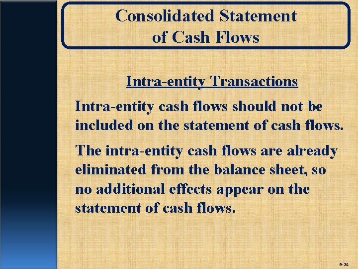 Consolidated Statement of Cash Flows Intra-entity Transactions Intra-entity cash flows should not be included