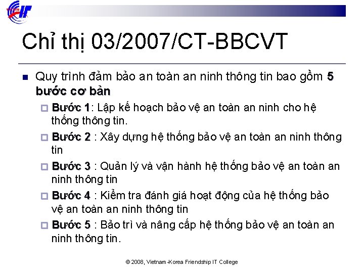 Chỉ thị 03/2007/CT-BBCVT n Quy trình đảm bảo an toàn an ninh thông tin