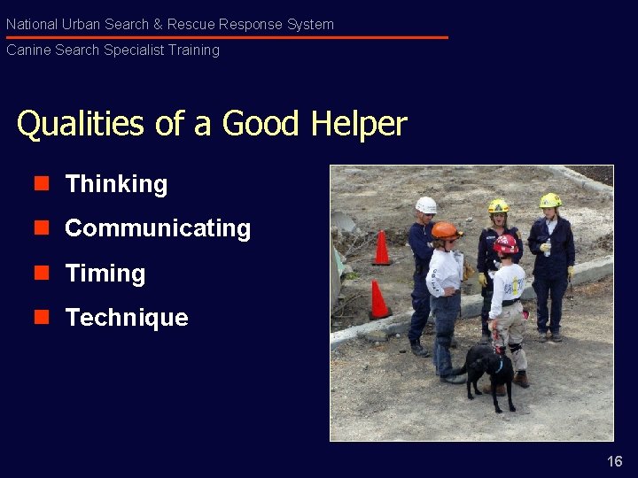 National Urban Search & Rescue Response System Canine Search Specialist Training Qualities of a