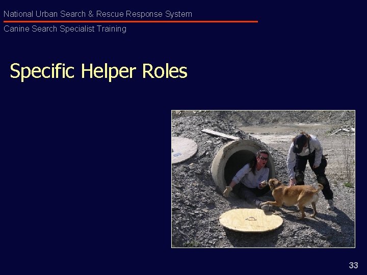 National Urban Search & Rescue Response System Canine Search Specialist Training Specific Helper Roles