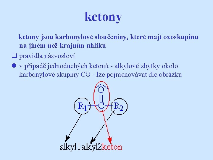 ketony jsou karbonylové sloučeniny, které mají oxoskupinu na jiném než krajním uhlíku q pravidla
