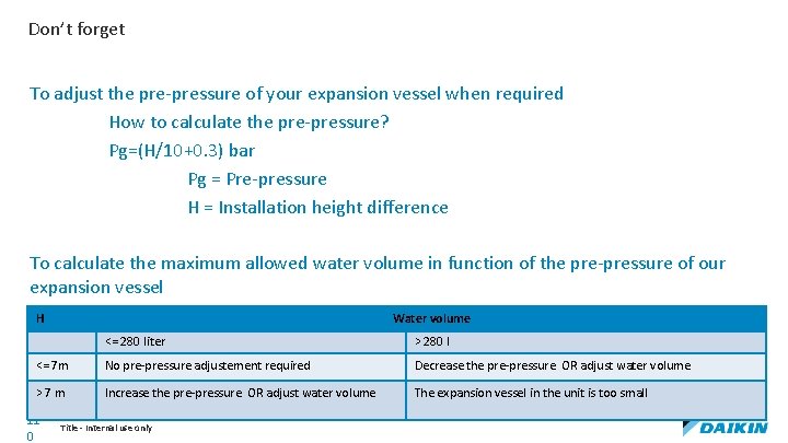 Don’t forget To adjust the pre-pressure of your expansion vessel when required How to