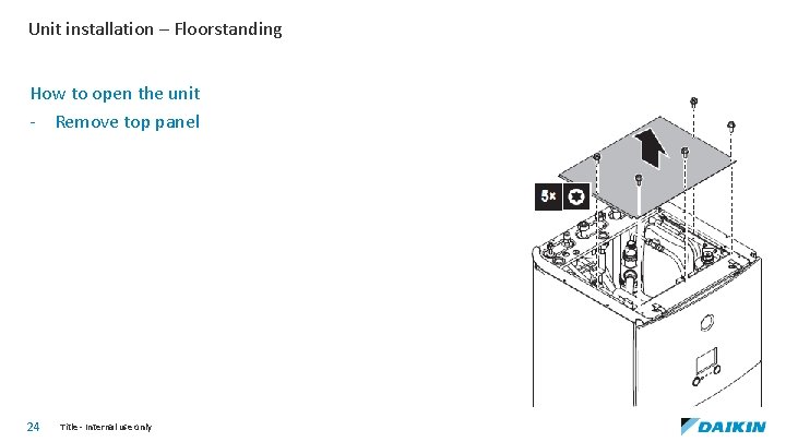 Unit installation – Floorstanding How to open the unit - Remove top panel 24