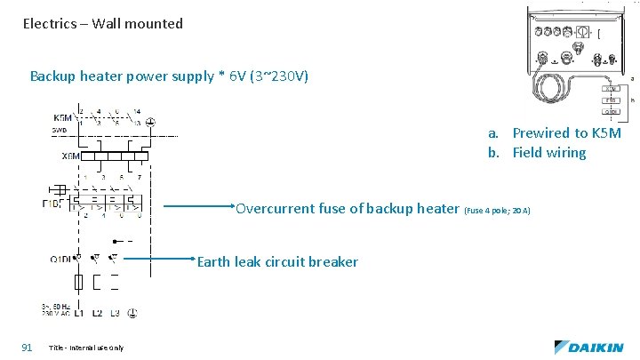 Electrics – Wall mounted Backup heater power supply * 6 V (3~230 V) a.