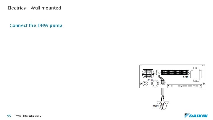 Electrics – Wall mounted Connect the DHW pump 95 Title - Internal use only