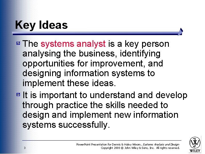 Key Ideas The systems analyst is a key person analysing the business, identifying opportunities