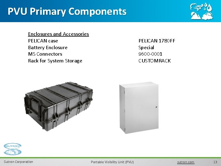 PVU Primary Components Enclosures and Accessories PELICAN case Battery Enclosure MS Connectors Rack for