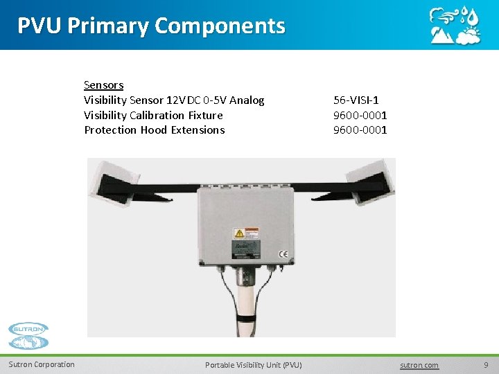 PVU Primary Components Sensors Visibility Sensor 12 VDC 0 -5 V Analog Visibility Calibration