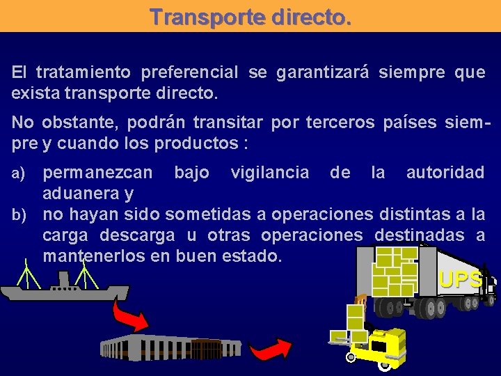 Transporte directo. El tratamiento preferencial se garantizará siempre que exista transporte directo. No obstante,