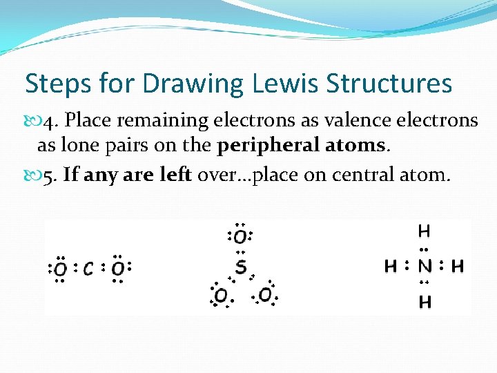 Steps for Drawing Lewis Structures 4. Place remaining electrons as valence electrons as lone
