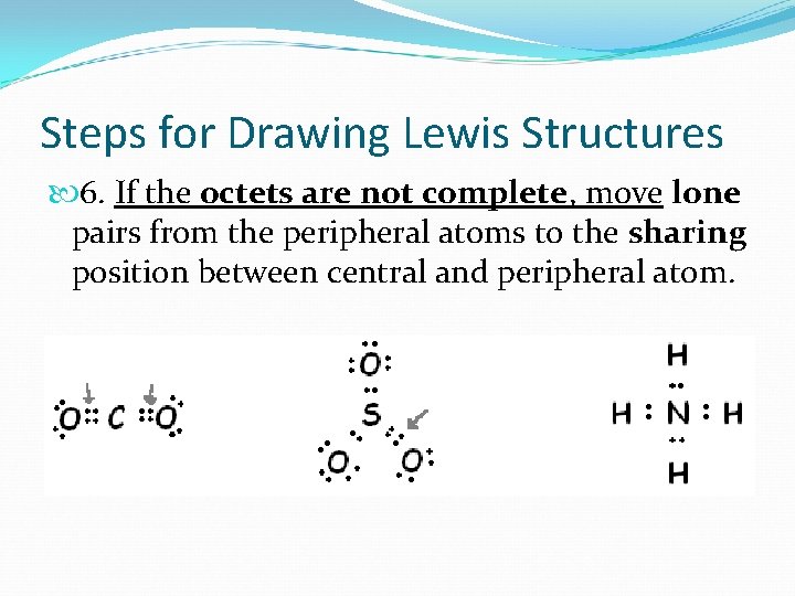 Steps for Drawing Lewis Structures 6. If the octets are not complete, move lone