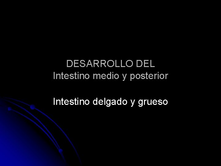 DESARROLLO DEL Intestino medio y posterior Intestino delgado y grueso 
