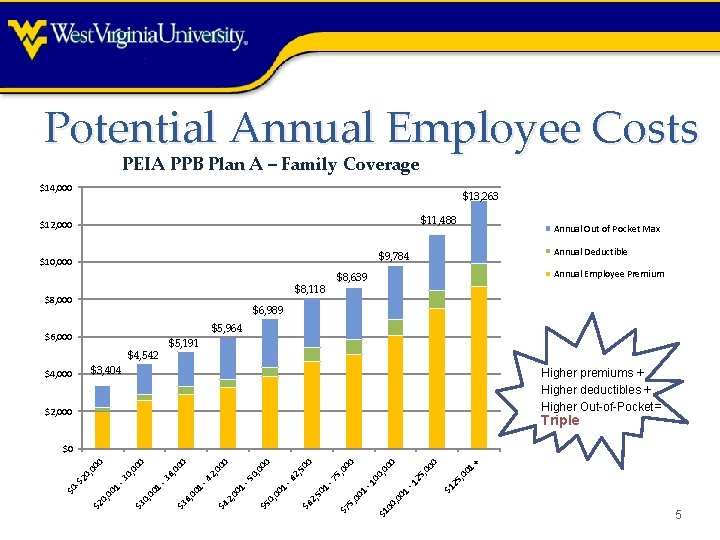 Potential Annual Employee Costs PEIA PPB Plan A – Family Coverage $14, 000 $13,