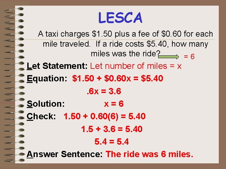 LESCA A taxi charges $1. 50 plus a fee of $0. 60 for each LESCA A taxi charges $1. 50 plus a fee of $0. 60 for each