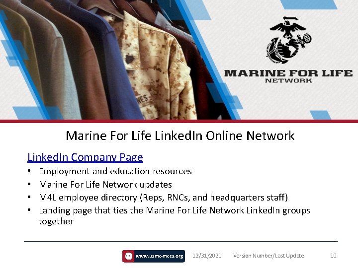 Marine For Life Linked. In Online Network Linked. In Company Page • • Employment