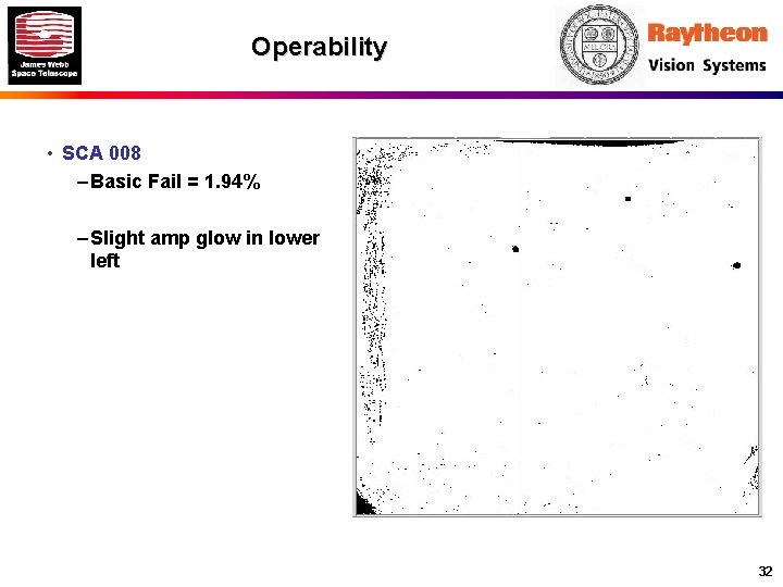 Operability • SCA 008 – Basic Fail = 1. 94% – Slight amp glow