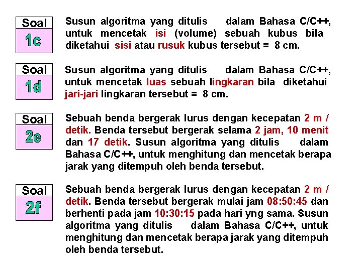 Soal Susun algoritma yang ditulis dalam Bahasa C/C++, untuk mencetak isi (volume) sebuah kubus