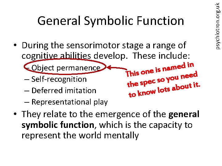  • During the sensorimotor stage a range of cognitive abilities develop. These include: