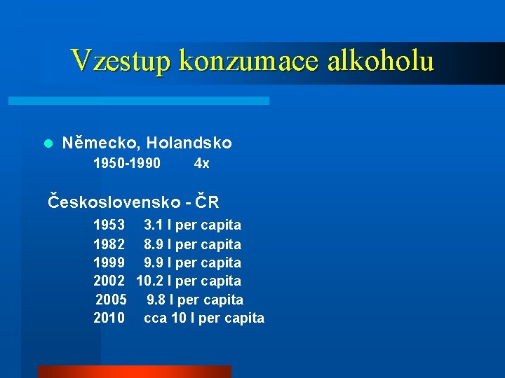 Vzestup konzumace alkoholu l Německo, Holandsko 1950 -1990 4 x Československo - ČR 1953