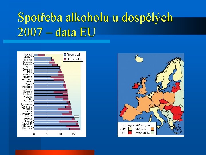 Spotřeba alkoholu u dospělých 2007 – data EU 