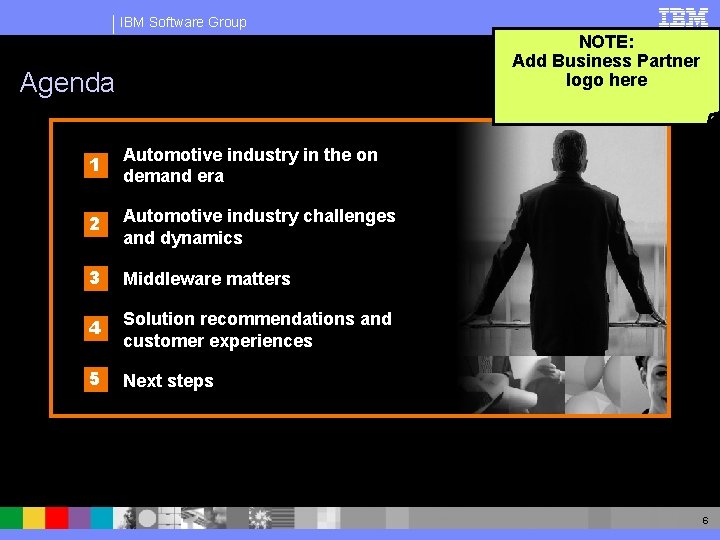 IBM Software Group NOTE: Add Business Partner logo here Agenda 1 Automotive industry in