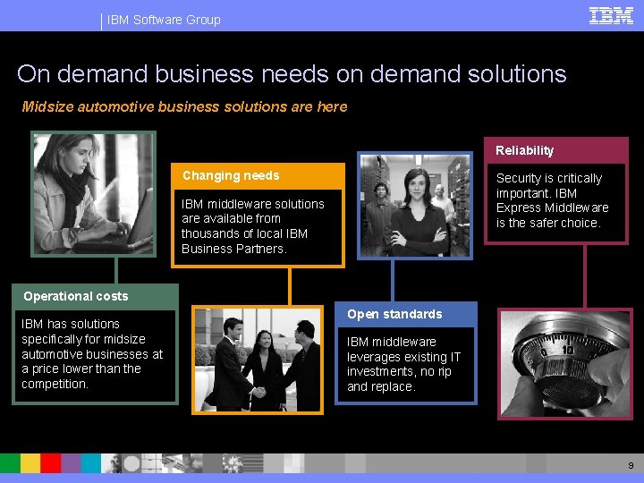 IBM Software Group On demand business needs on demand solutions Midsize automotive business solutions