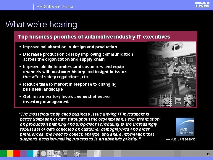 IBM Software Group What we’re hearing Top business priorities of automotive industry IT executives