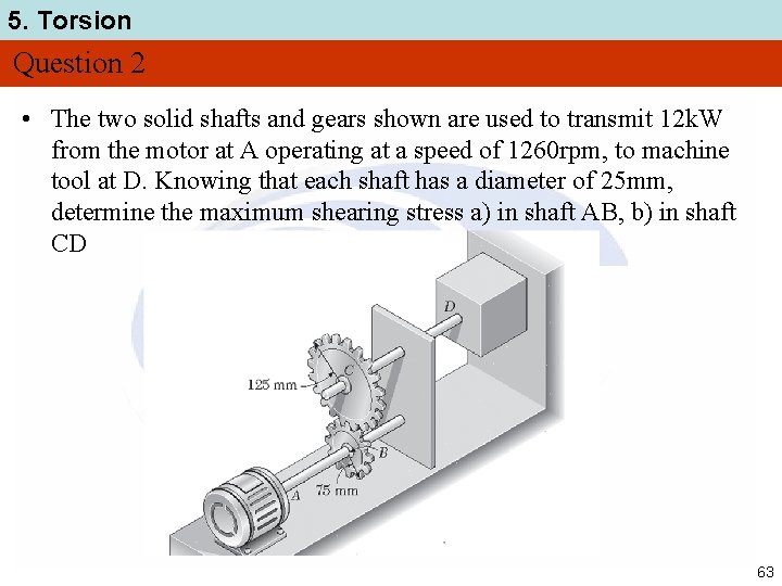 5. Torsion Question 2 • The two solid shafts and gears shown are used