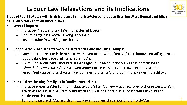 Labour Law Relaxations and its Implications 8 out of top 10 States with high