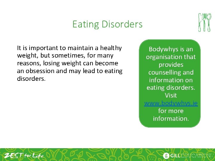 Eating Disorders It is important to maintain a healthy weight, but sometimes, for many