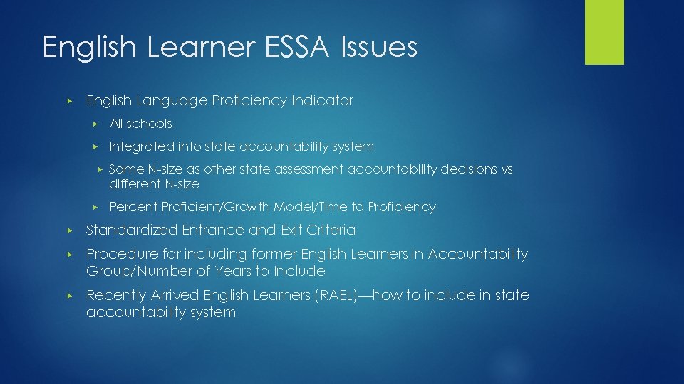 English Learner ESSA Issues ▶ English Language Proficiency Indicator ▶ All schools ▶ Integrated