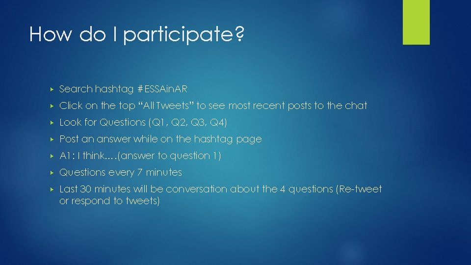 How do I participate? ▶ Search hashtag #ESSAin. AR ▶ Click on the top