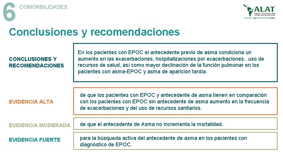 6 COMORBILIDADES Conclusiones y recomendaciones CONCLUSIONES Y RECOMENDACIONES En los pacientes con EPOC el