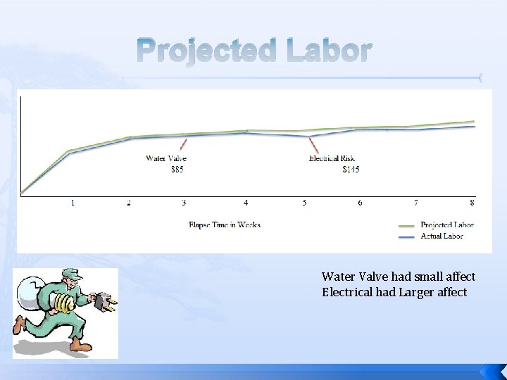 Projected Labor Water Valve had small affect Electrical had Larger affect 