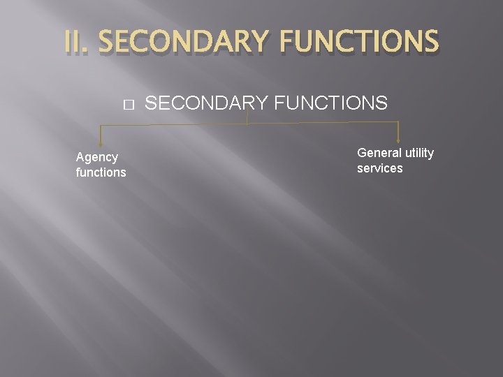 II. SECONDARY FUNCTIONS � Agency functions SECONDARY FUNCTIONS General utility services 