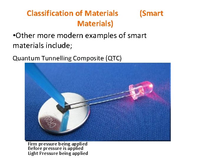 Classification of Materials (Smart Materials) • Other more modern examples of smart materials include;