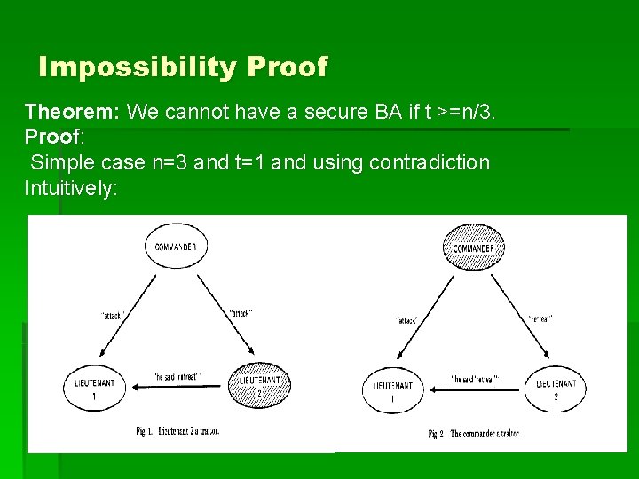 Impossibility Proof Theorem: We cannot have a secure BA if t >=n/3. Proof: Simple