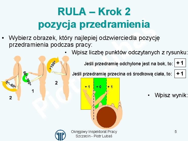 RULA – Krok 2 pozycja przedramienia • Wybierz obrazek, który najlepiej odzwierciedla pozycję przedramienia