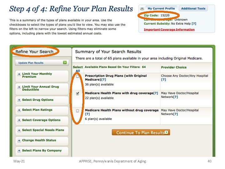 May-21 APPRISE, Pennsylvania Department of Aging 40 