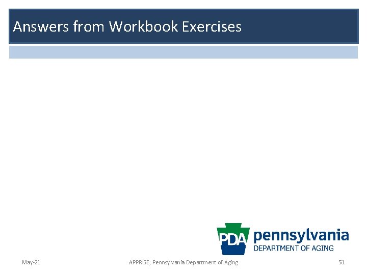 Answers from Workbook Exercises May-21 APPRISE, Pennsylvania Department of Aging 51 