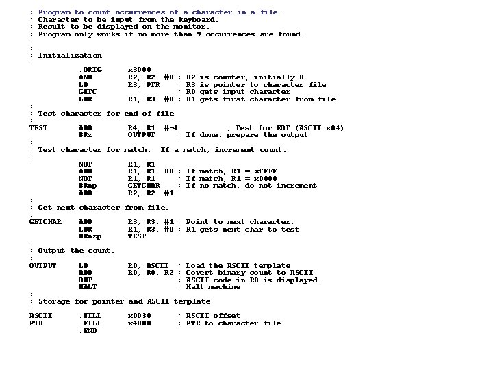 ; ; ; ; Program to count occurrences of a character in a file.