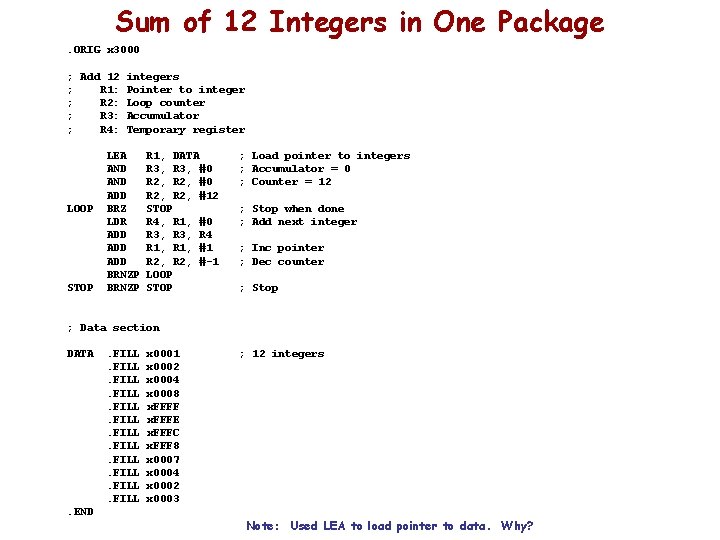 Sum of 12 Integers in One Package. ORIG x 3000 ; Add 12 integers