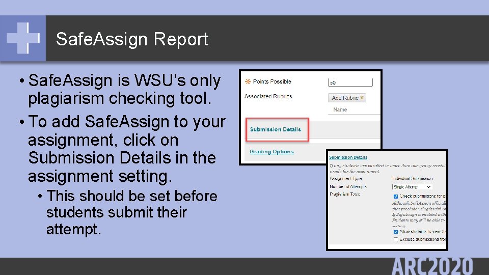 Safe. Assign Report • Safe. Assign is WSU’s only plagiarism checking tool. • To