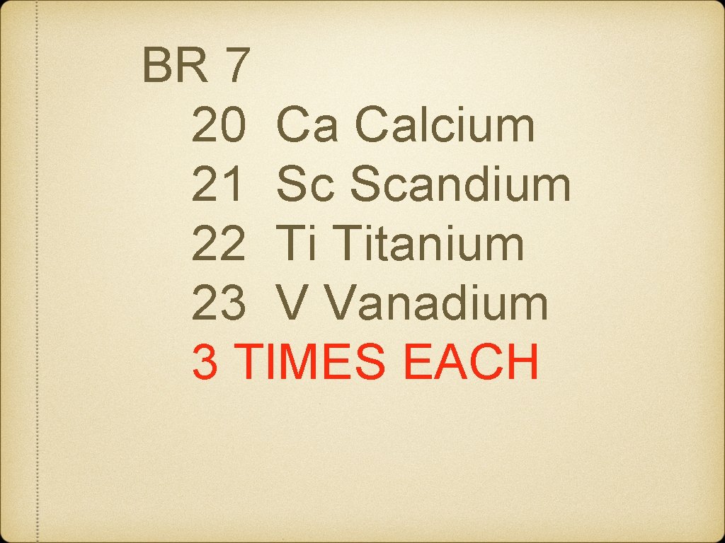 BR 7 20 Ca Calcium 21 Sc Scandium 22 Ti Titanium 23 V Vanadium