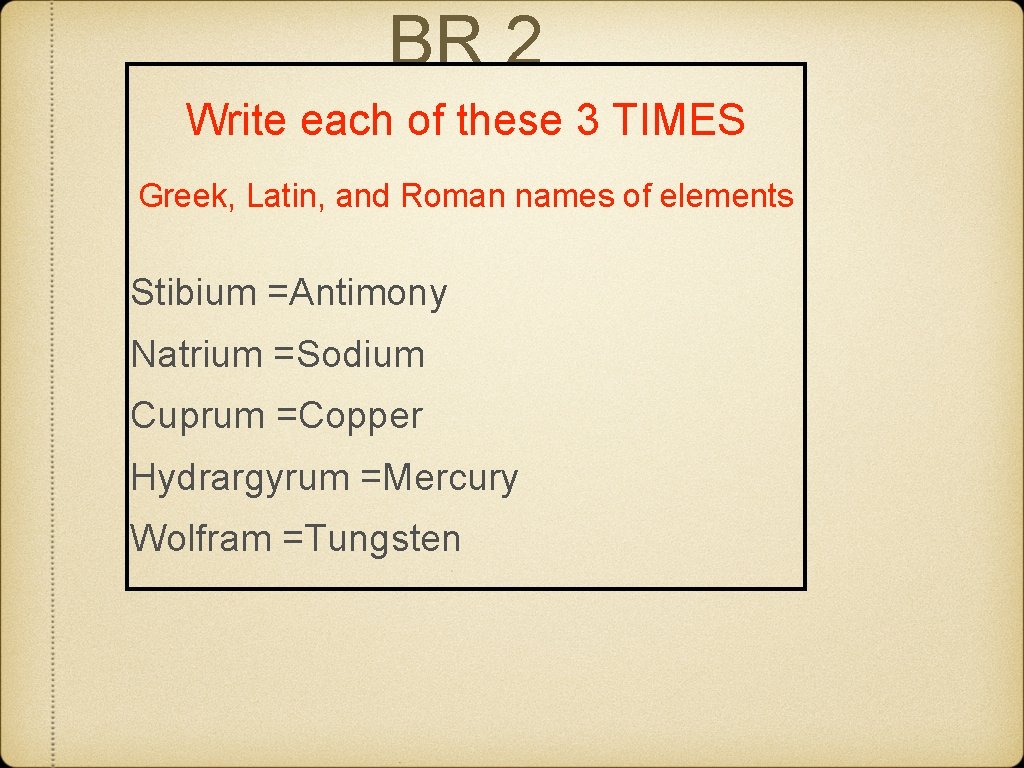 BR 2 Write each of these 3 TIMES Greek, Latin, and Roman names of