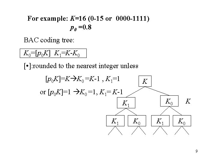 For example: K=16 (0 -15 or 0000 -1111) p 0 =0. 8 BAC coding