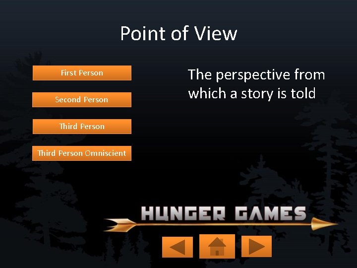 Point of View First Person Second Person Third Person Omniscient The perspective from which