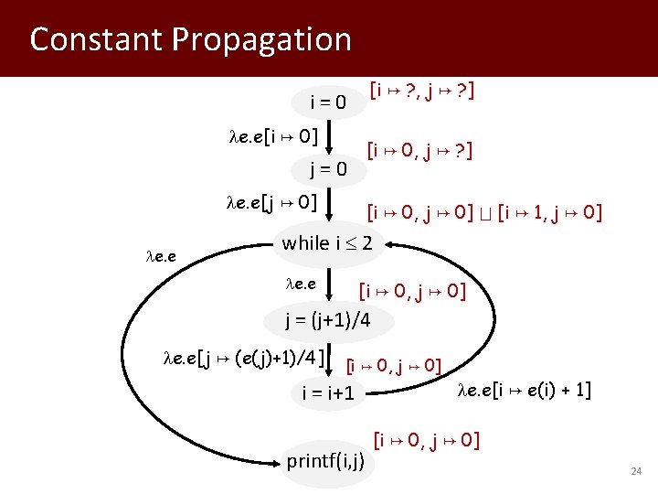 Constant Propagation [i ? , j ? ] i=0 e. e[i 0] [i 0,